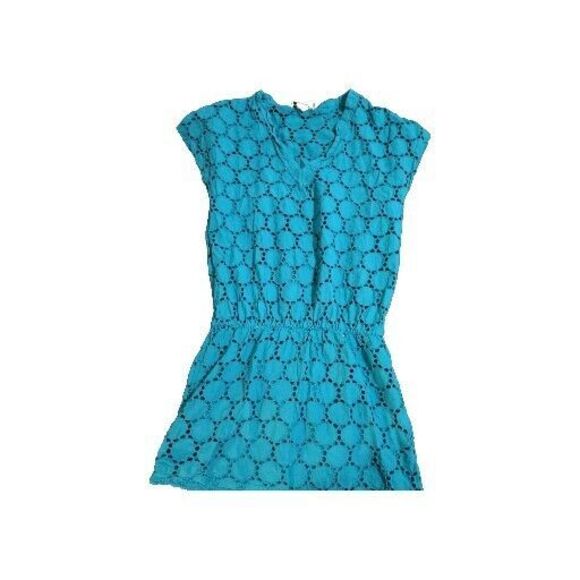 JORDAN TAYLOR Cotton Turquoise Cover Up  Beach Eyelet Stretch Sz Sm USA Resort - Picture 1 of 4